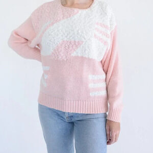 Vintage Pink & White  Abstract Knit Sweater Barbiecore